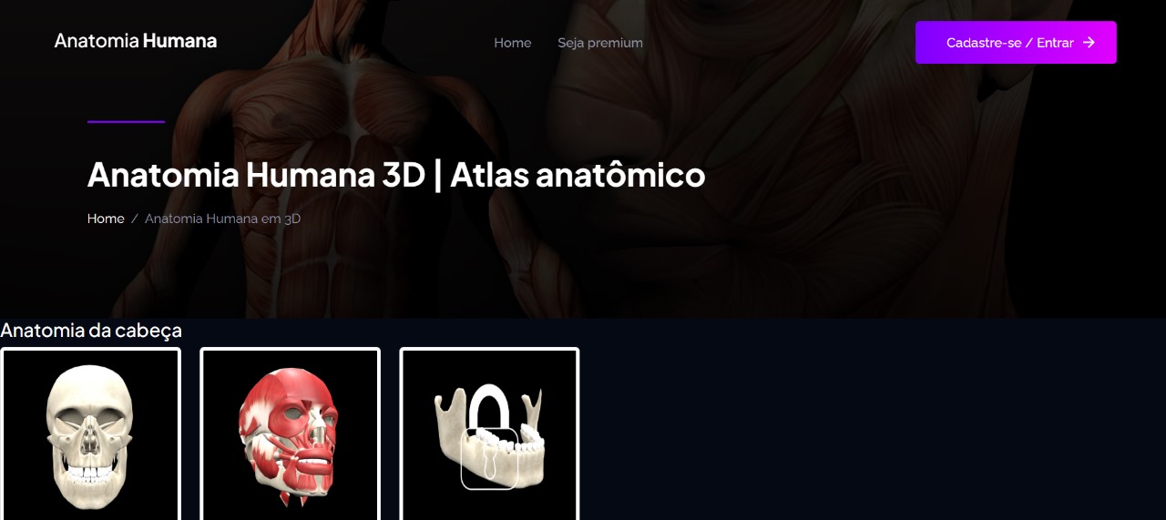 Vale a pena investir em atlas anatômicos digitais? Reprodução do site Anatomia Humana Online, um dos mais completos sobre ensino anatômico.